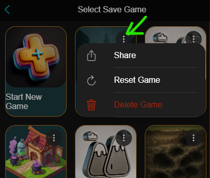 Screenshot showing how to delete a save game